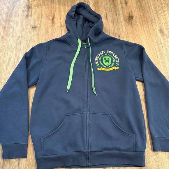 RARE Think Geek Minecraft Hoodie Blue Graphic Long Sleeve Zip Up E2 Sz Med 2012 - Picture 2 of 9